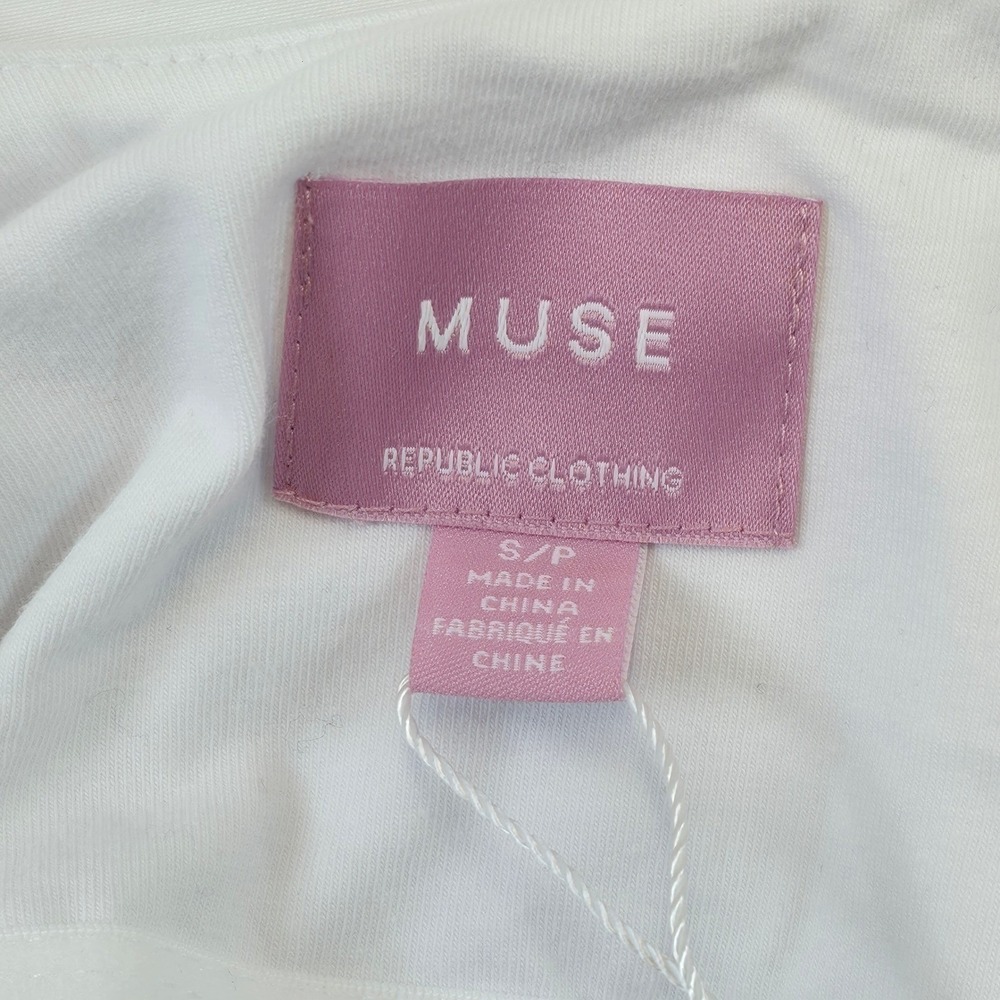 Muse Republic Cotton White Ruched Strap Scoop Neck Tank Top Sz S NEW! Minimalist - Picture 5 of 7